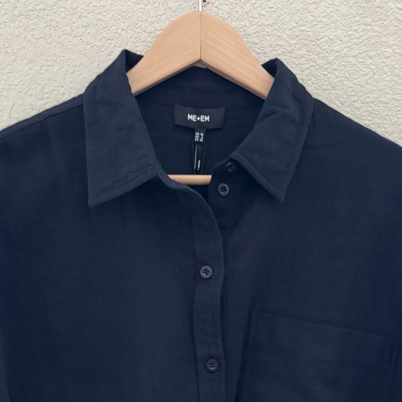 Me + Em Cheesecloth Cropped Shirt Button Up Long Sleeve Classic Minimalist 6 NWT - Picture 6 of 14